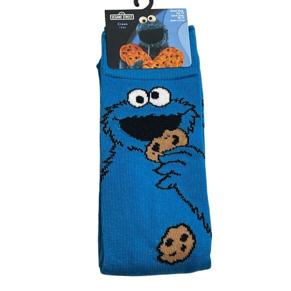 Sesame Street Cookie Monster Crew Socks Men’s Size 6-12 Blue Fun Gift - Picture 1 of 2